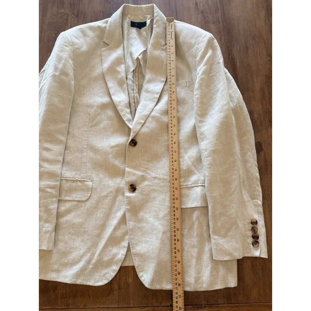 CLUB ROOM Sport Coat Mens Large Beige Tan 100% Linen Two-Button Blazer Jacket - Picture 3 of 7